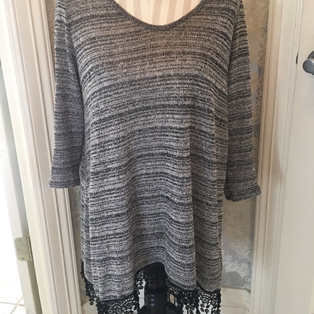 V NECK Tunic with lace fringe!